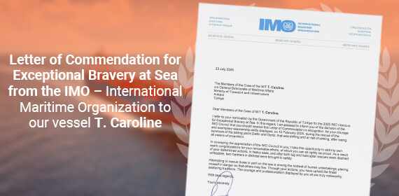 Letter of Commendation from IMO to Our Vessel T.Caroline for Exceptional Performance at Sea